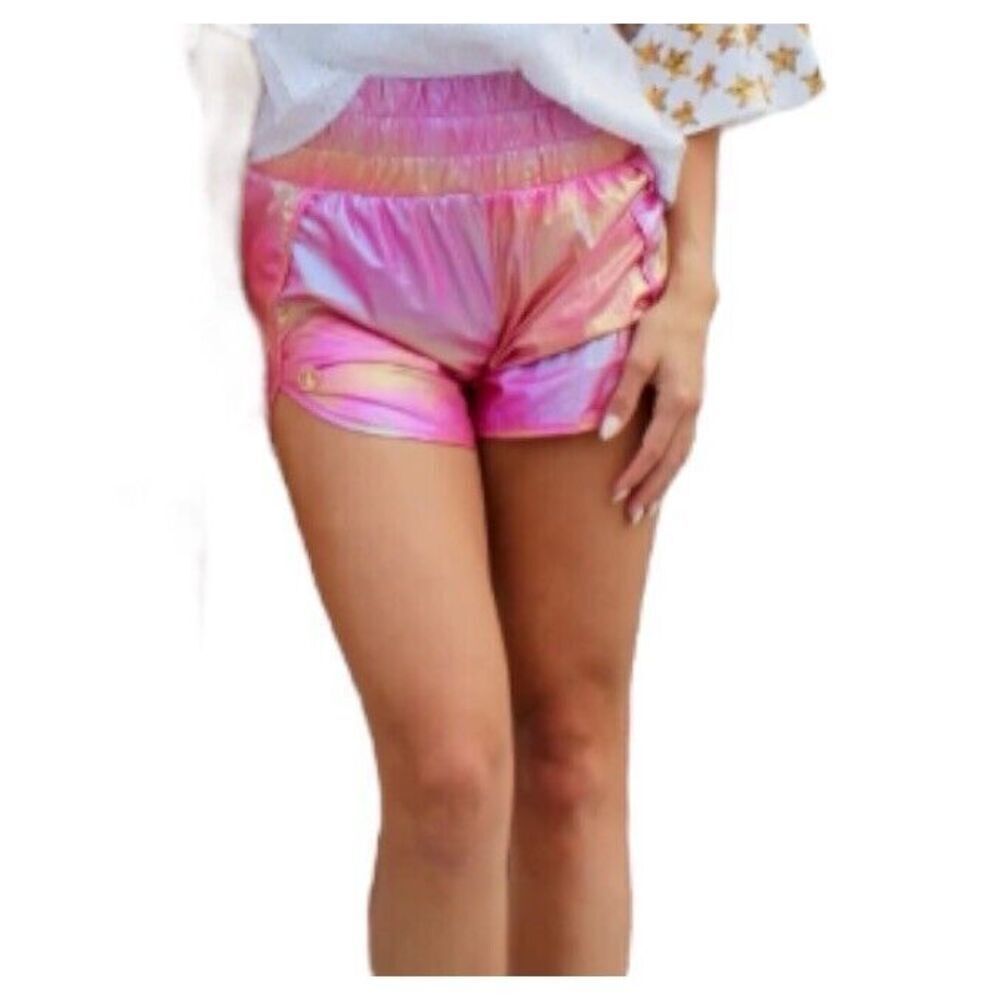 Simply‎ Southern Ladies Pink Metallic Shorts Rainbow Rave Iridescent Sz Medium